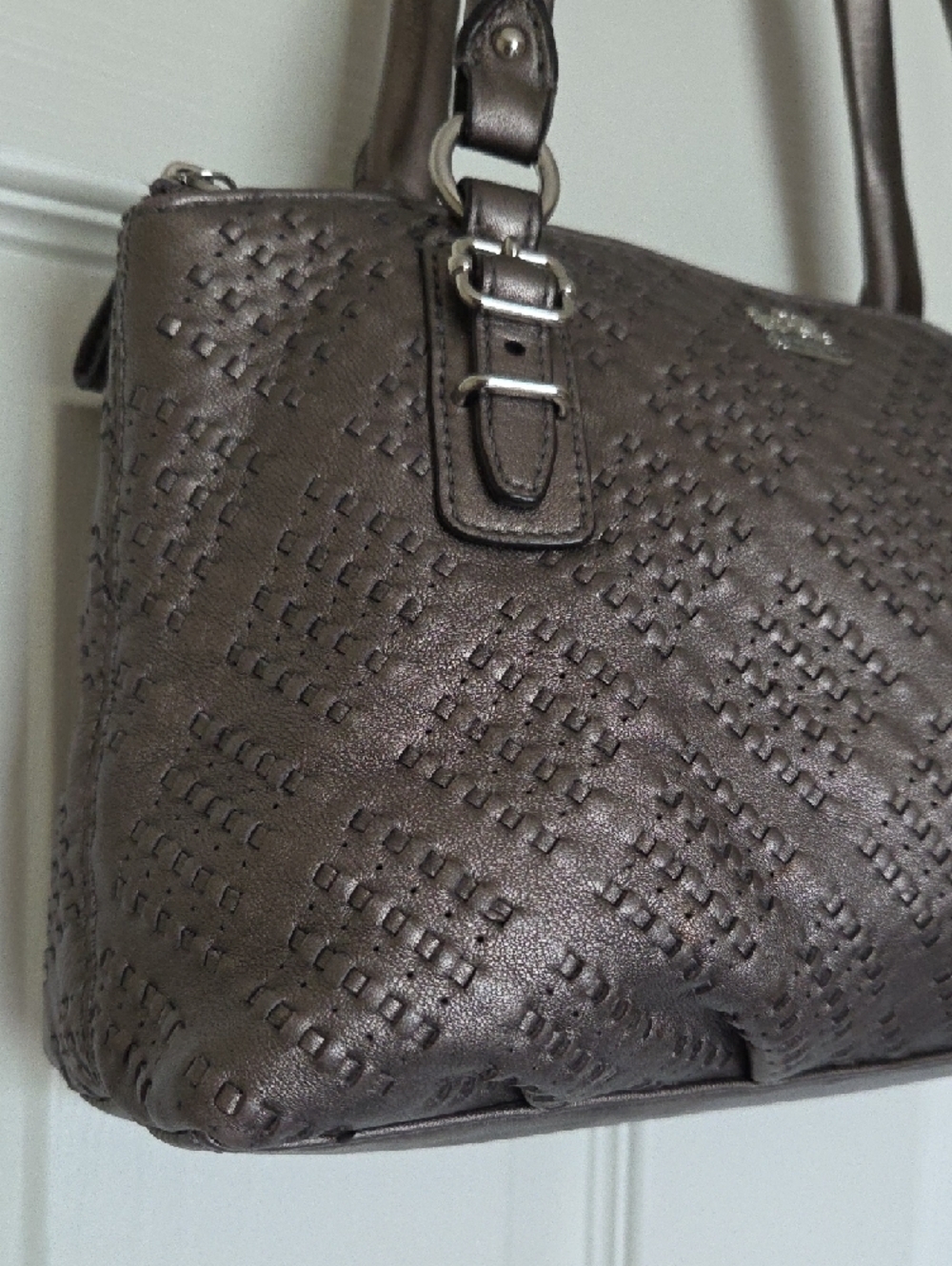 Coach Madison Sophia Satchel Bag in Pewter Woven Leather Gun Metal - Picture 4 of 16